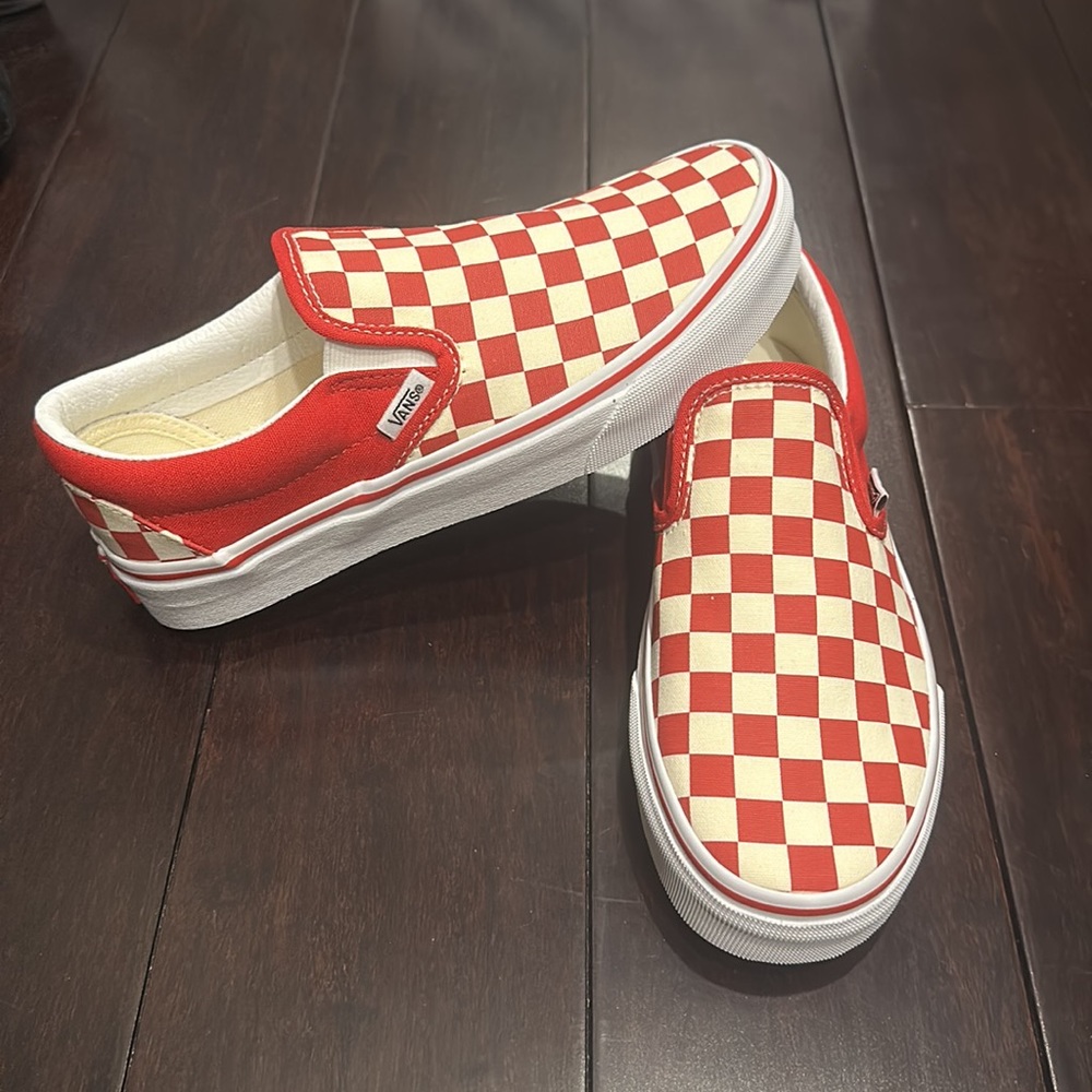 Vans- Red and Off White Checkered Slip-Ons
